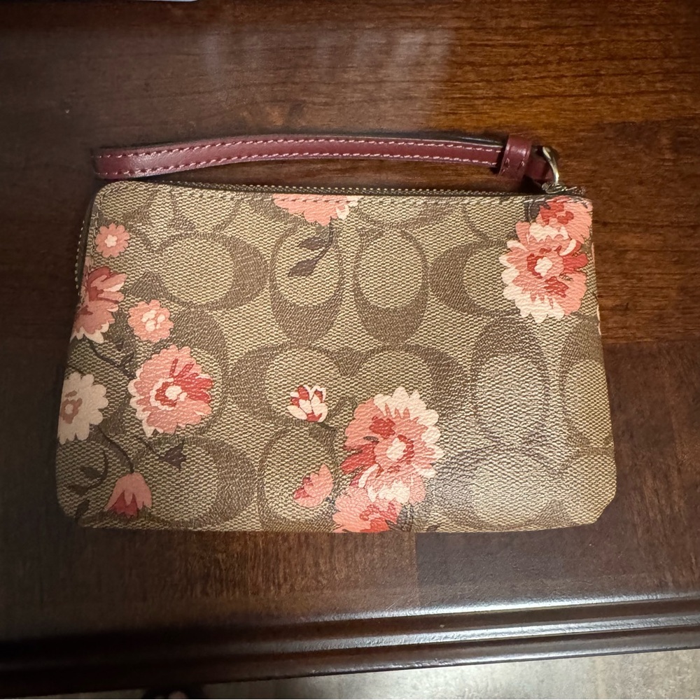 Coach Brown and Pink Floral Wristlet - Picture 2 of 4